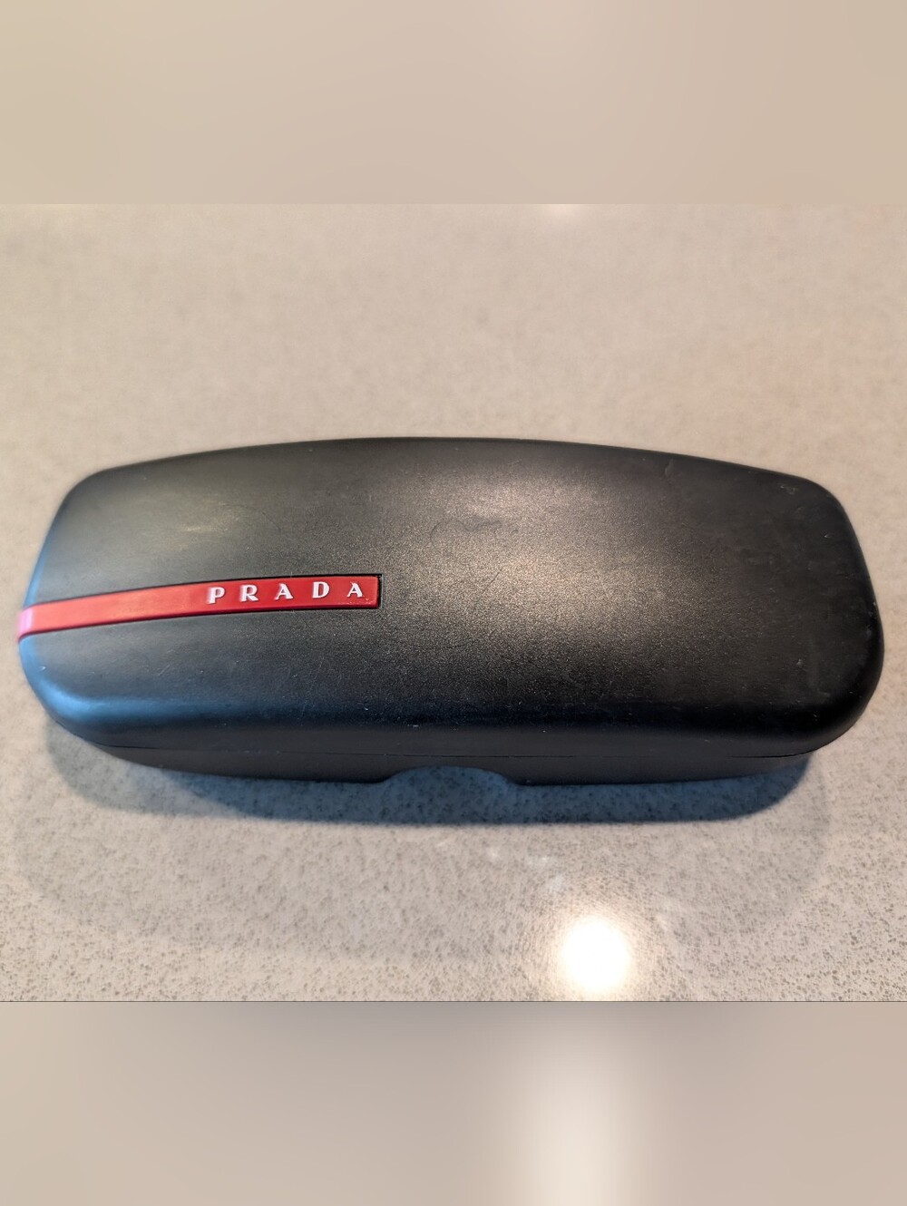 Prada Black Hard Sunglasses Case with Red Logo Plaque